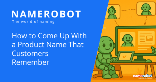 Namero sitzt vor einem Laptop und führt ein virtuelles Meeting mit anderen Robotern, um sich gemeinsam einen einprägsamen Produktnamen auszudenken.