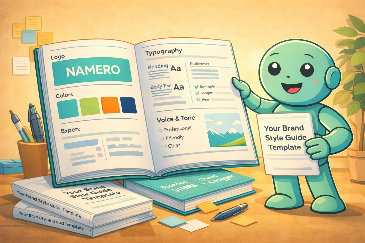 Vorlage fuer einen wirkungsvollen Marken Style Guide Namero praesentiert eine Style Guide Vorlage mit Logo, Farben, Typografie und Markenstimme.
