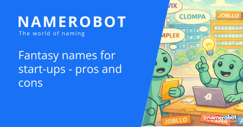 NameRobot Social Share Grafik zu Fantasienamen fuer Start ups mit einem Team und erfundenen Namensideen im Buero.