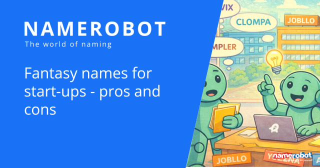 NameRobot Social Share Grafik zu Fantasienamen fuer Start ups mit einem Team und erfundenen Namensideen im Buero.