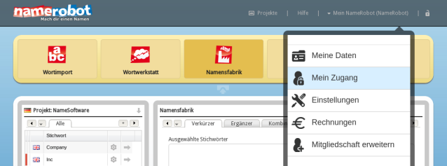 Unter "Mein Zugang" können Sie Ihre Zugänge verwalten Unter "Mein Zugang" können Sie Ihre Zugänge verwalten