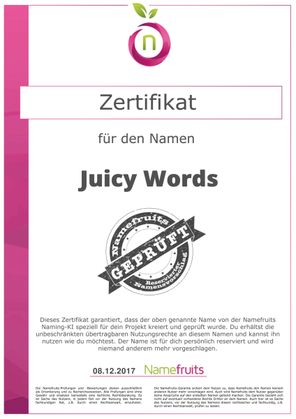 Geschäftsnamen Kriterien Überblick – Zertifikat