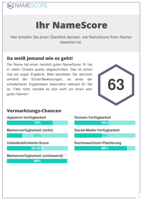 Übresichtliche Auswertung mit NameScore