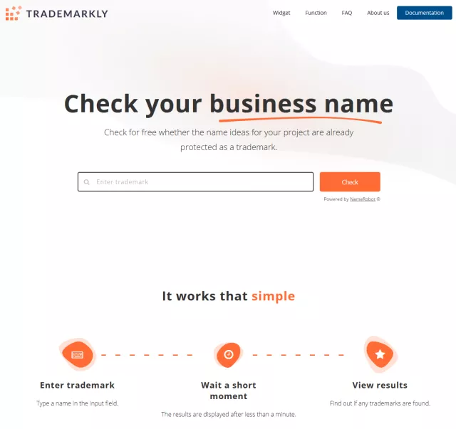 Screenshot des Tools trademarkly.de zur Markenprüfung