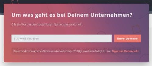 Widget Firmennamengenerator mit Stichwort-Eingabefeld